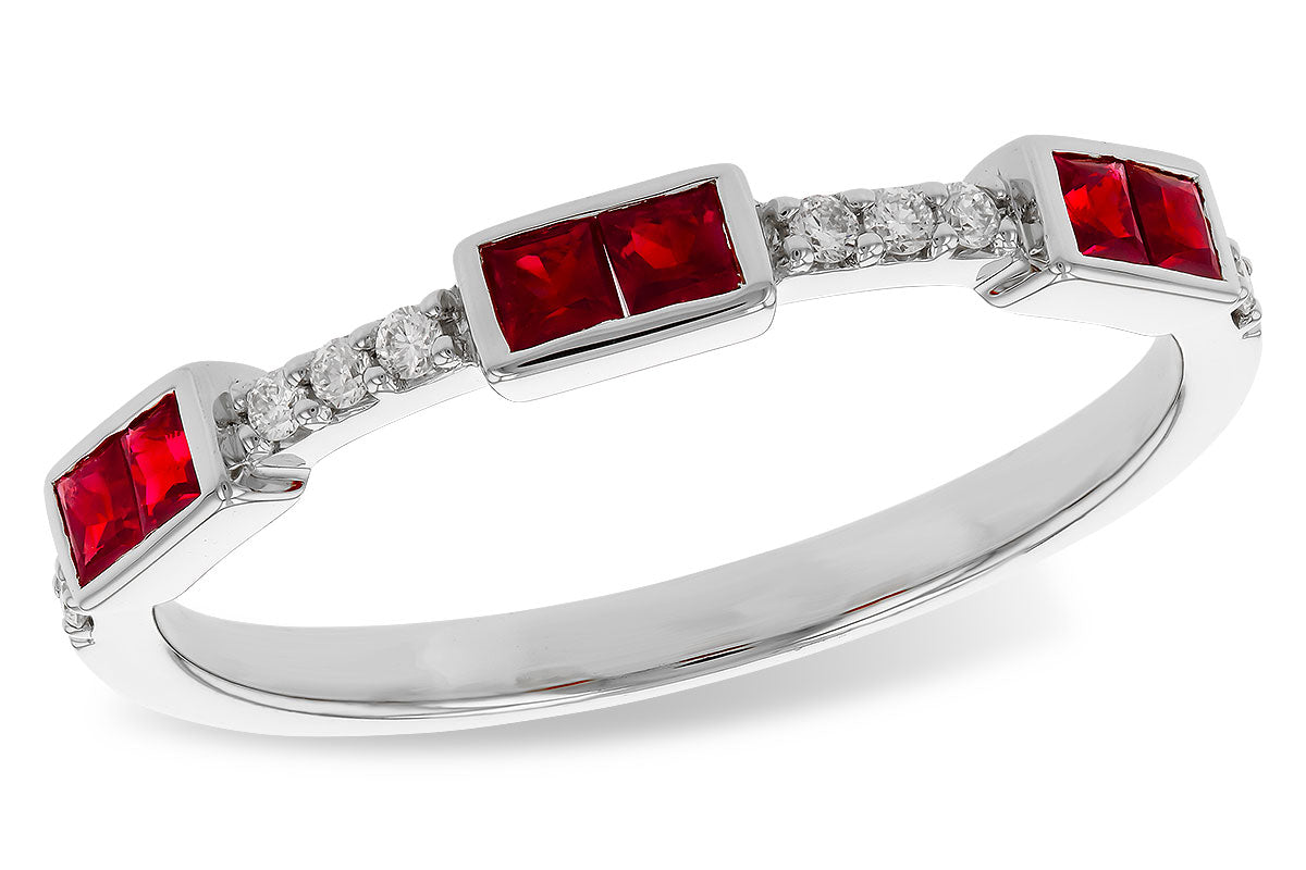 Allison Kaufman Ruby & Diamond Wedding Band in 14K White Gold, 0.41 ctw