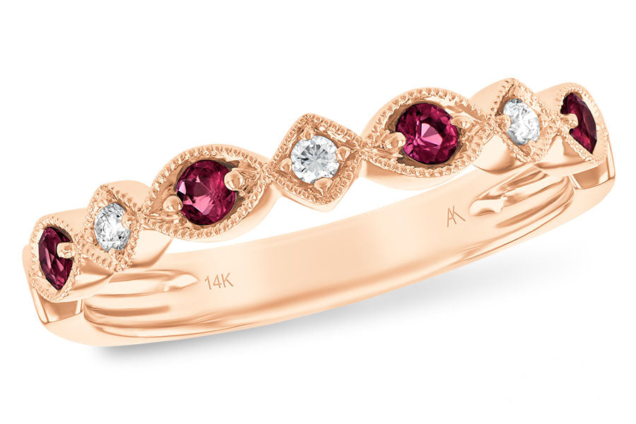 Allison Kaufman Ruby & Diamond Wedding Band in 14K Rose Gold, 0.26 ctw