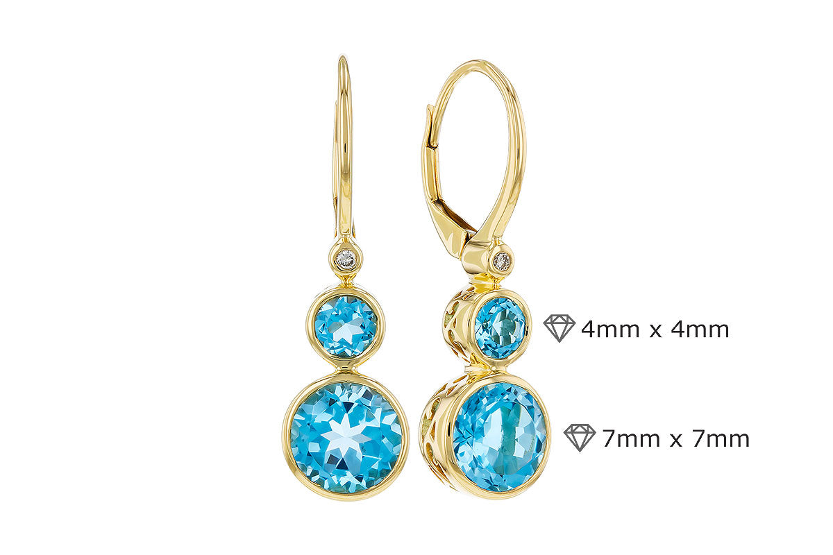 Allison Kaufman Blue Topaz & Diamond Earrings in 14K Yellow Gold, 3.27 ctw, alternate view