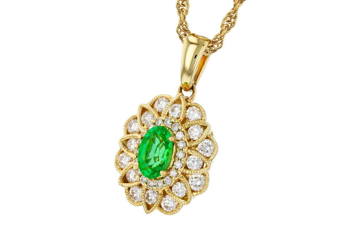 Allison Kaufman Emerald & Diamond Necklace in 14K Yellow Gold, 0.98 ctw, alternate view
