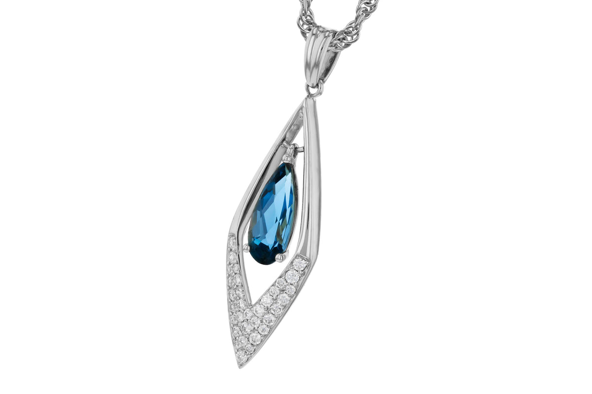 Allison Kaufman London Blue Topaz & Diamond Necklace in 14K White Gold, 1.02 ctw, alternate view