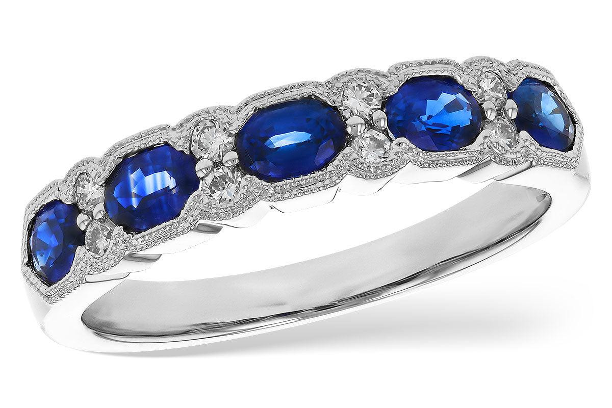 Allison Kaufman Sapphire & Diamond Wedding Band in 14K White Gold, 1.04 ctw