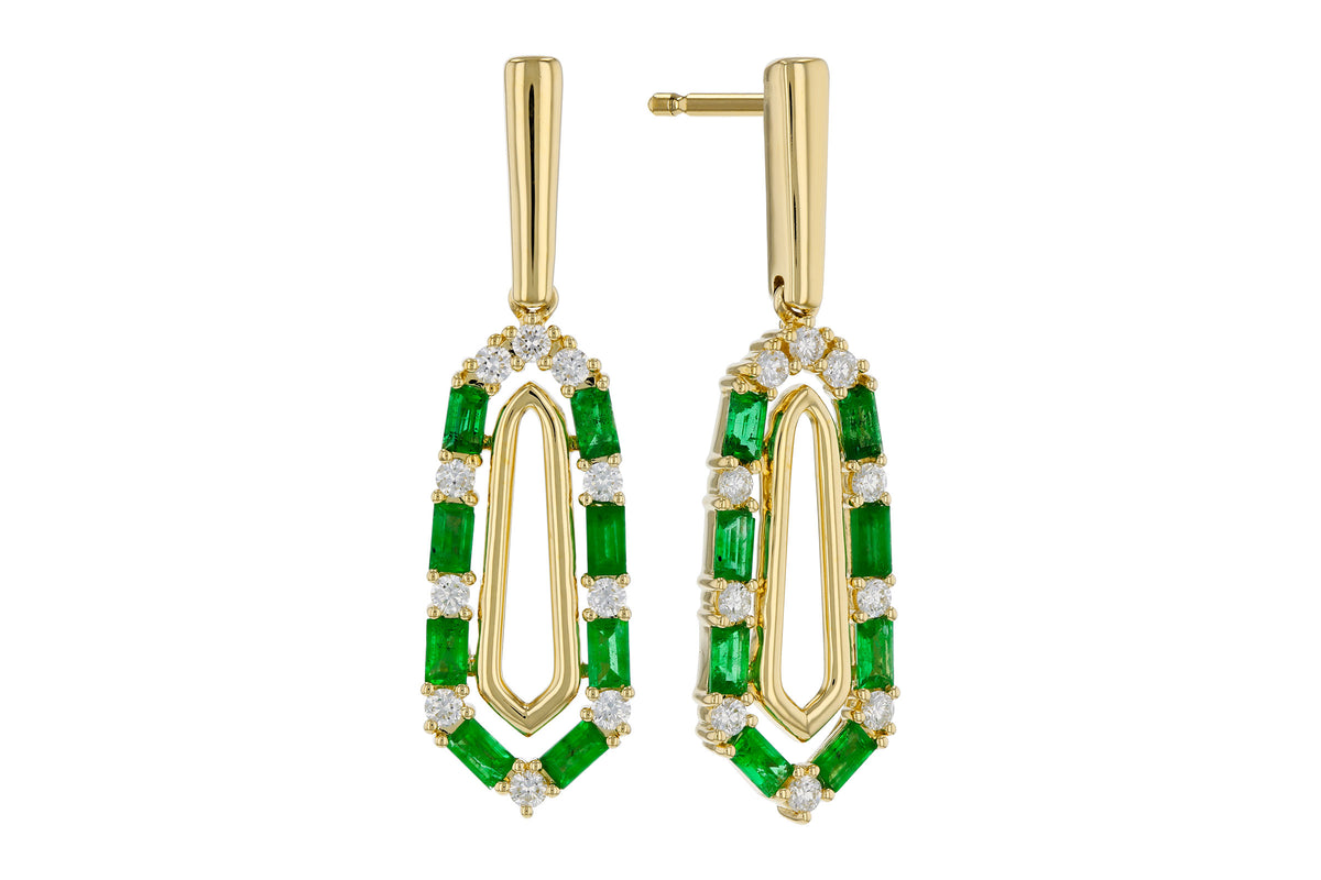 Allison Kaufman Emerald & Diamond Earrings in 14K Yellow Gold, 1.02 ctw