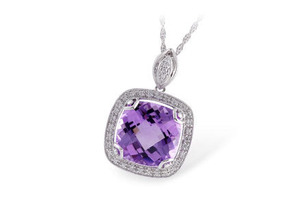 Allison Kaufman Amethyst & Diamond Necklace in 14K White Gold, 6.34 ctw