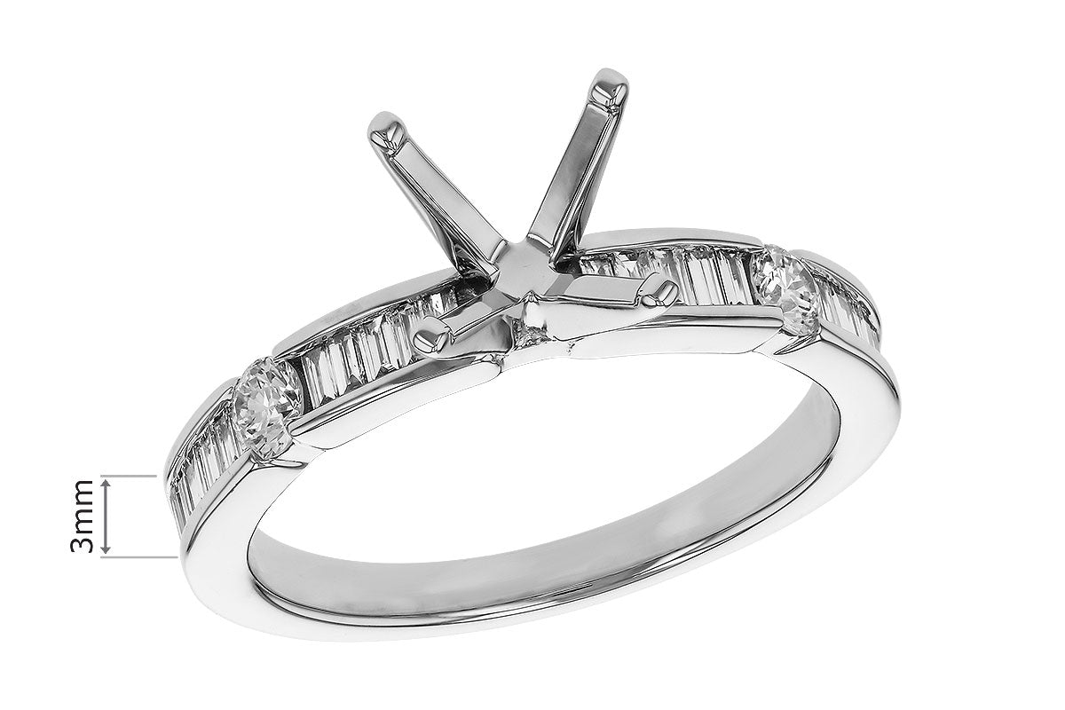Allison Kaufman Baguette Diamond Engagement Ring Semi-Mount in 14K White Gold, 0.40 ctw, alternate view