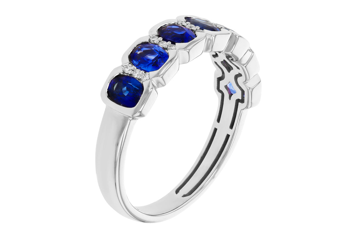 Allison Kaufman Sapphire & Diamond Wedding Band in 14K White Gold, 1.55 ctw, alternate view