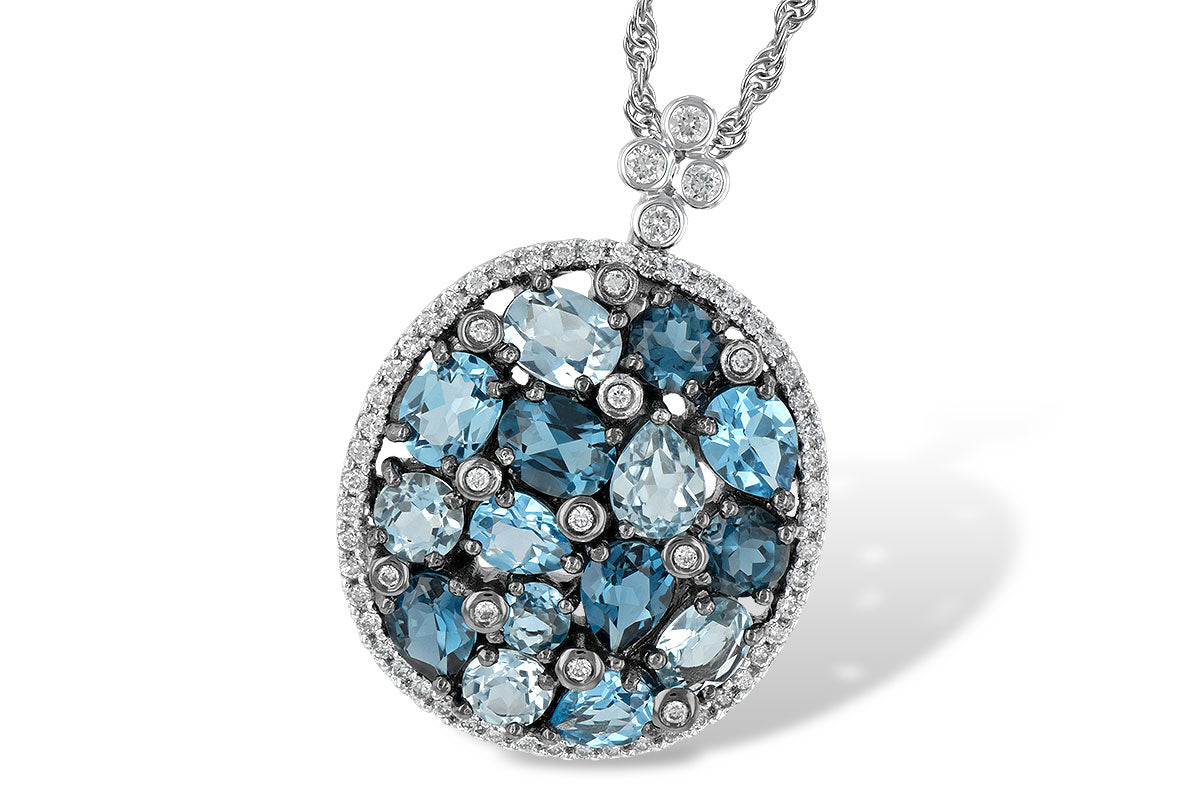 Allison Kaufman Blue Topaz & Diamond Necklace in 14K White Gold, 3.41 ctw