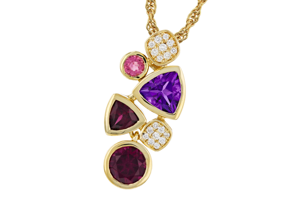 Allison Kaufman Multi-Gemstone & Diamond Necklace in 14K Yellow Gold, 1.40 ctw
