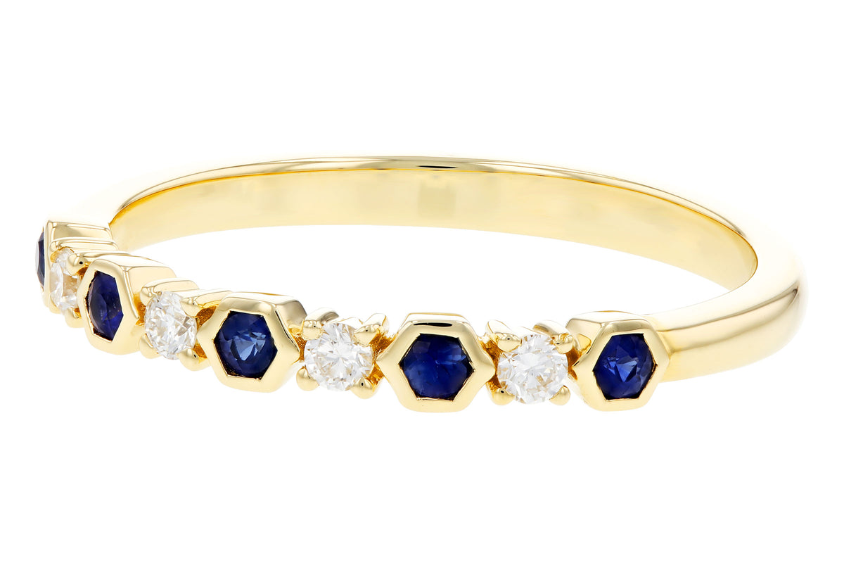 Allison Kaufman Sapphire & Diamond Wedding Band in 14K Yellow Gold, 0.24 ctw, alternate view