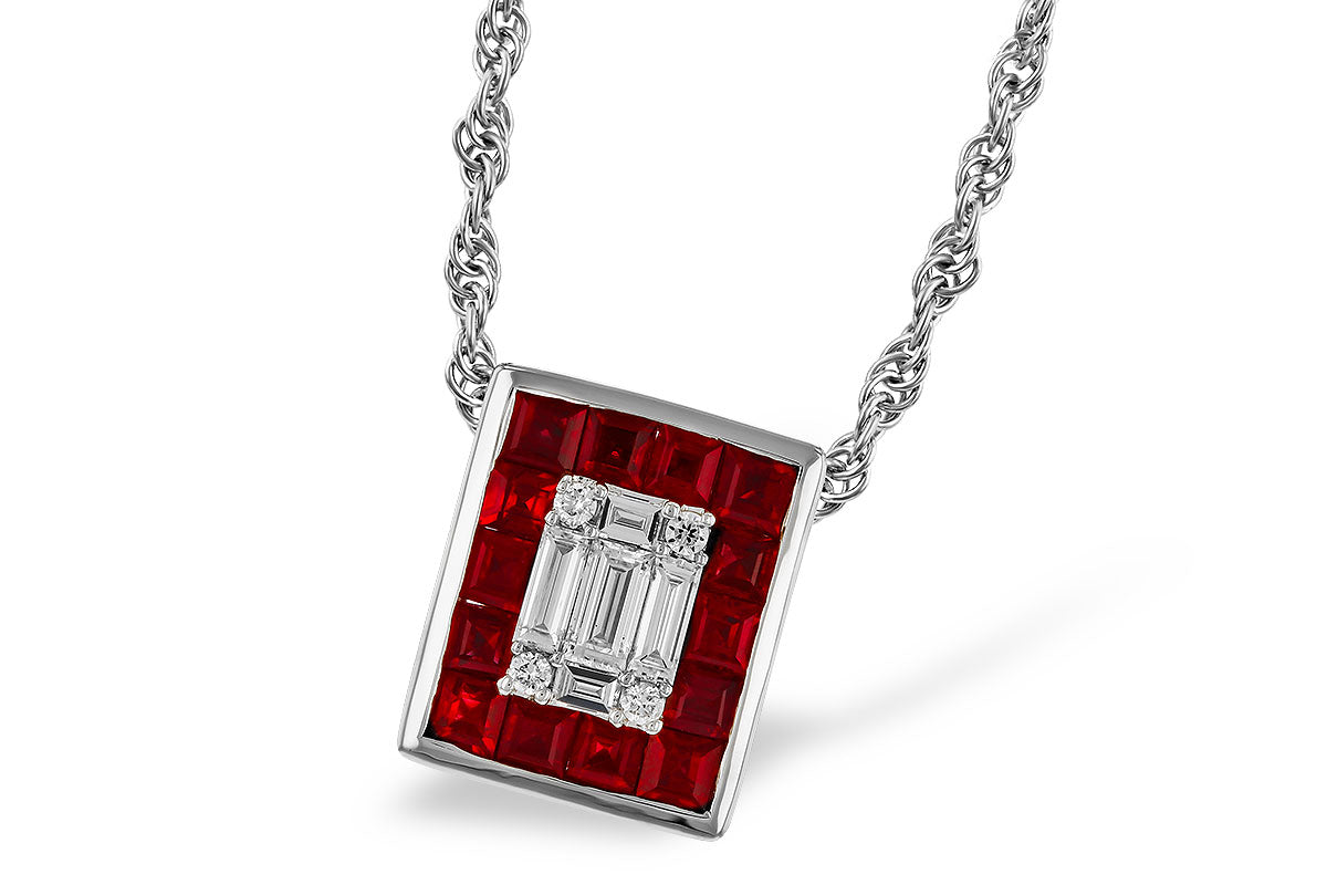 Allison Kaufman Ruby & Diamond Necklace in 14K White Gold, 1.00 ctw