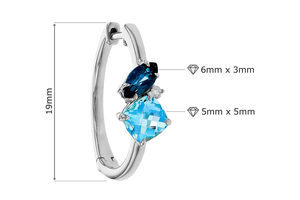 Allison Kaufman Blue Topaz & Diamond Earrings in 14K White Gold, 1.86 ctw, alternate view
