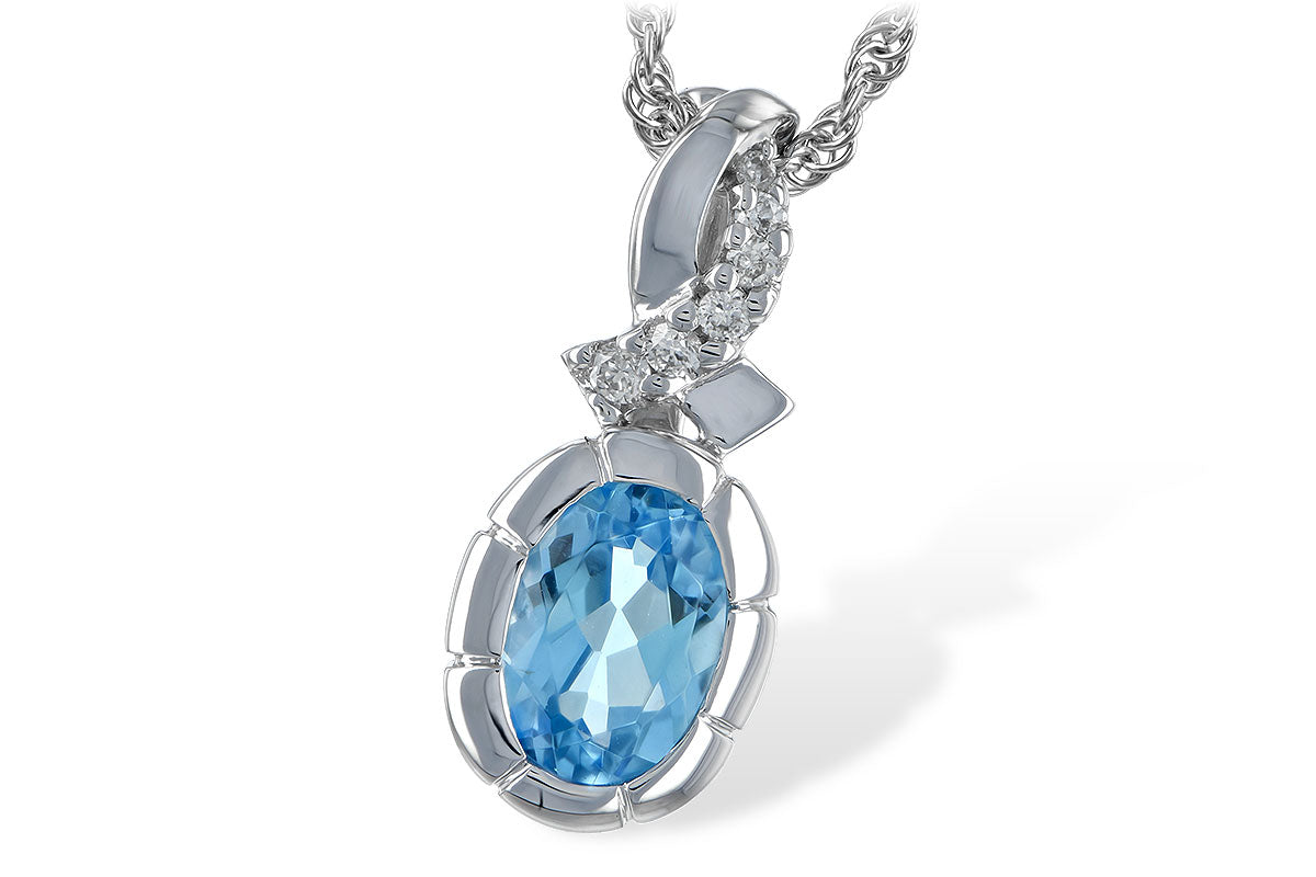Allison Kaufman Blue Topaz & Diamond Necklace in 14K White Gold, 0.90 ctw