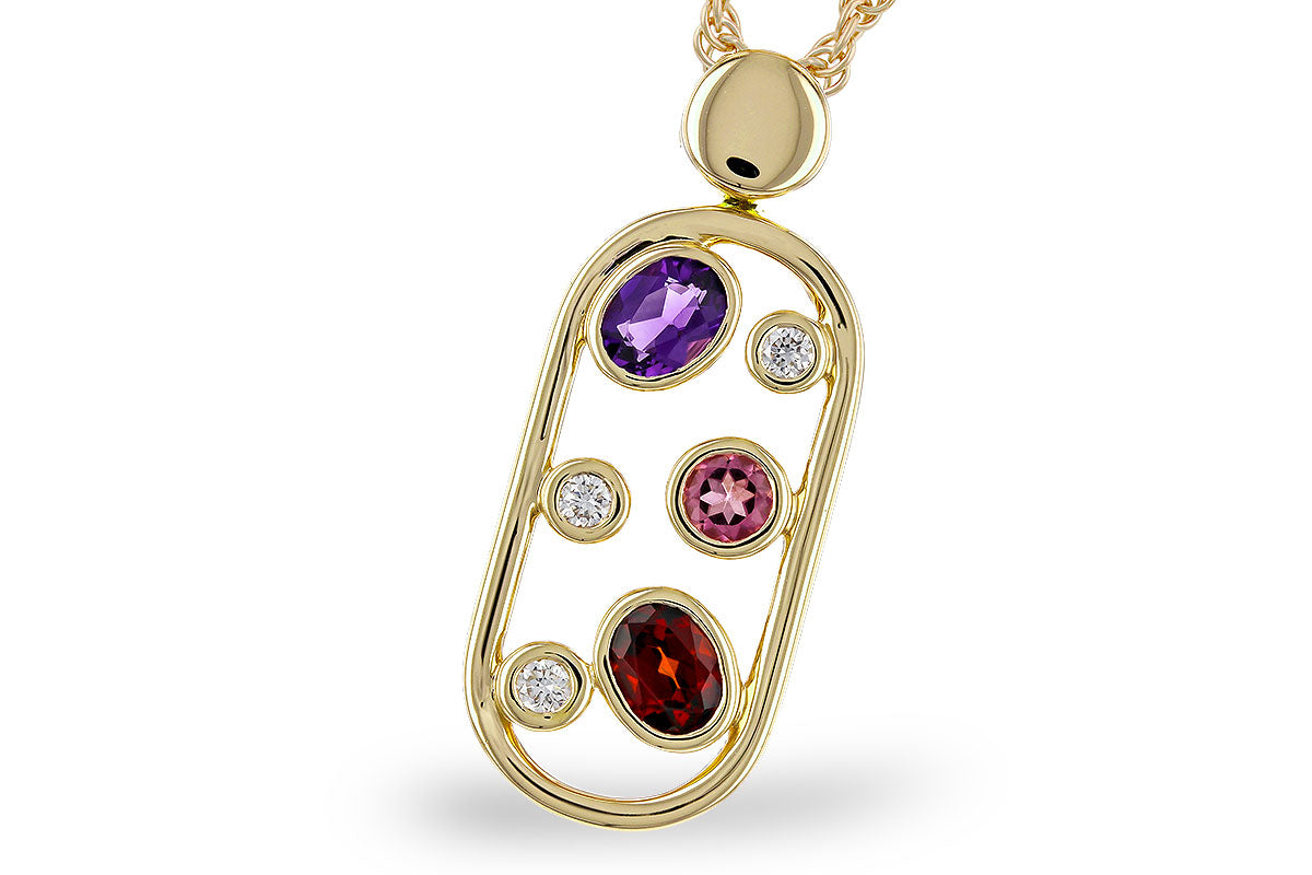 Allison Kaufman Multi-Gemstone & Diamond Necklace in 14K Yellow Gold, 0.46 ctw