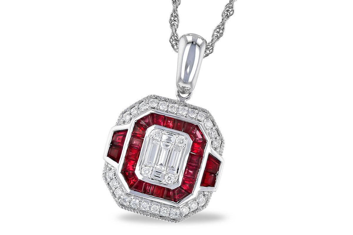 Allison Kaufman Ruby & Diamond Necklace in 14K White Gold, 1.35 ctw