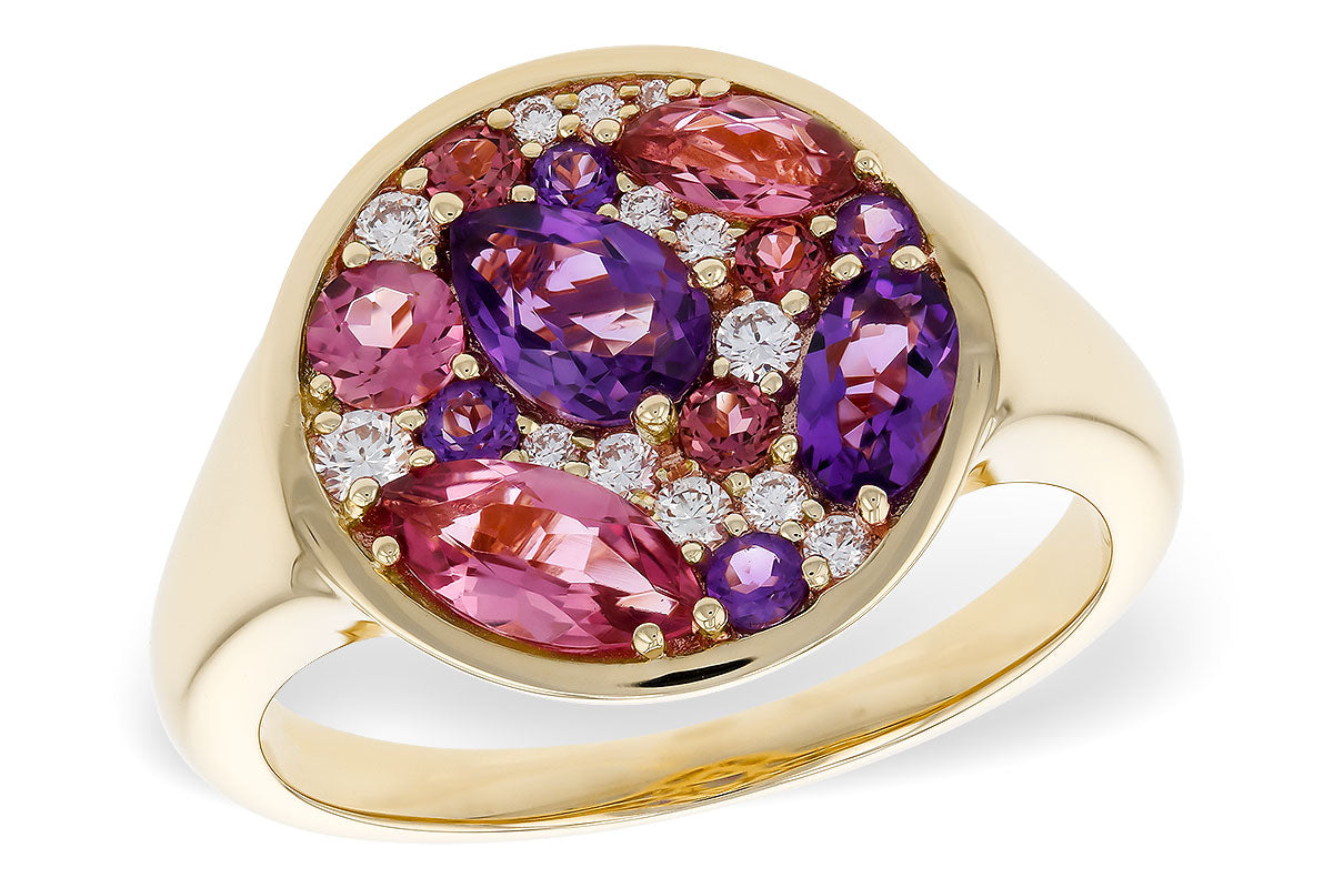 Allison Kaufman Amethyst, Pink Tourmaline & Diamond Ring in 14K Yellow Gold, 1.45 ctw