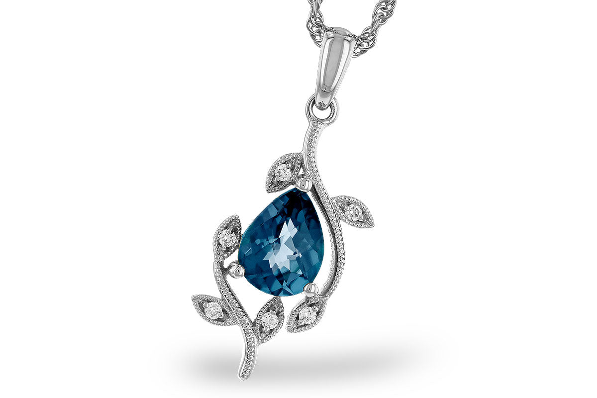 Allison Kaufman London Blue Topaz & Diamond Necklace in 14K White Gold, 1.25 ctw