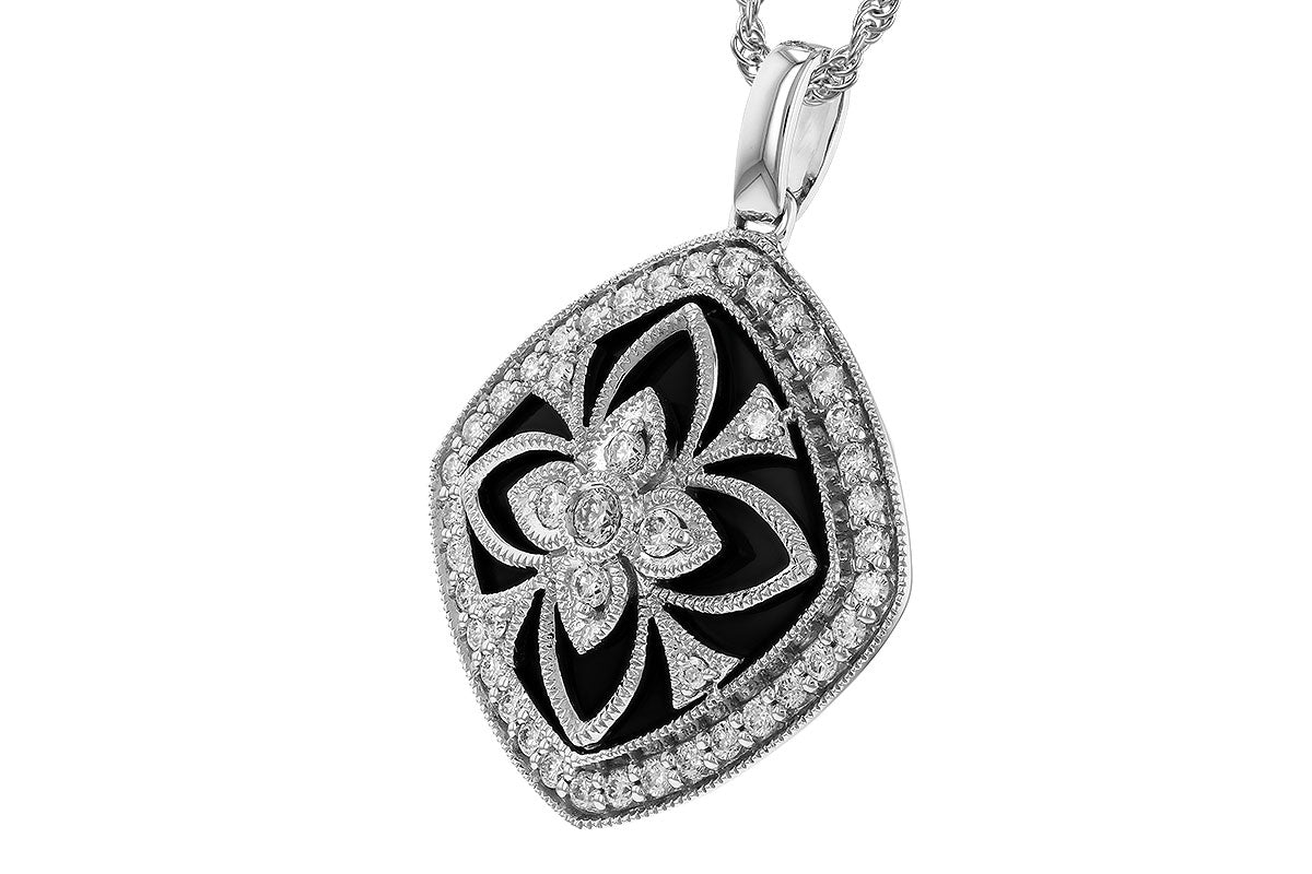 Allison Kaufman Onyx & Diamond Necklace in 14K White Gold, 0.48 ctw, alternate view