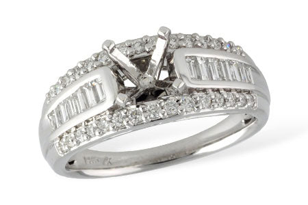 Allison Kaufman Baguette Diamond Engagement Ring Semi-Mount in 14K White Gold, 0.61 ctw