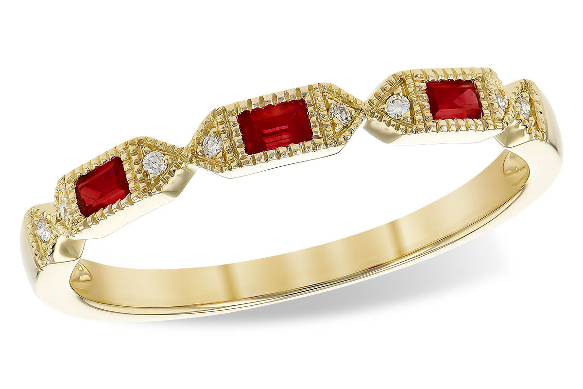 Allison Kaufman Ruby & Diamond Wedding Band in 14K Yellow Gold, 0.14 ctw