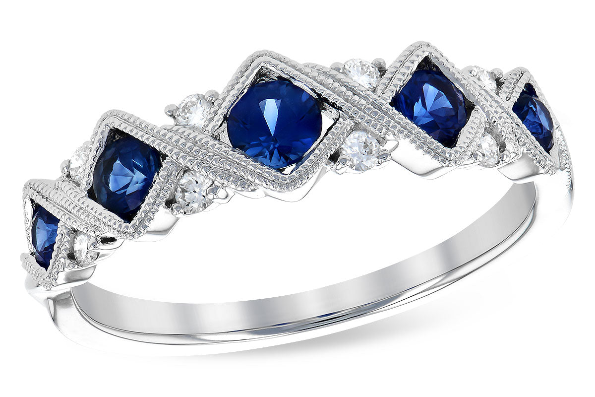 Allison Kaufman Sapphire & Diamond Wedding Band in 14K White Gold, 0.65 ctw