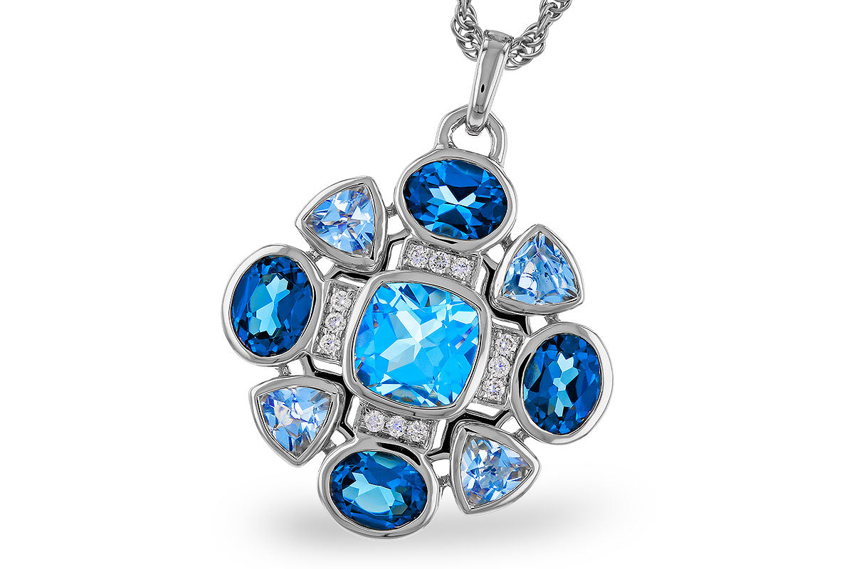 Allison Kaufman Blue Topaz & Diamond Necklace in 14K White Gold, 3.25 ctw