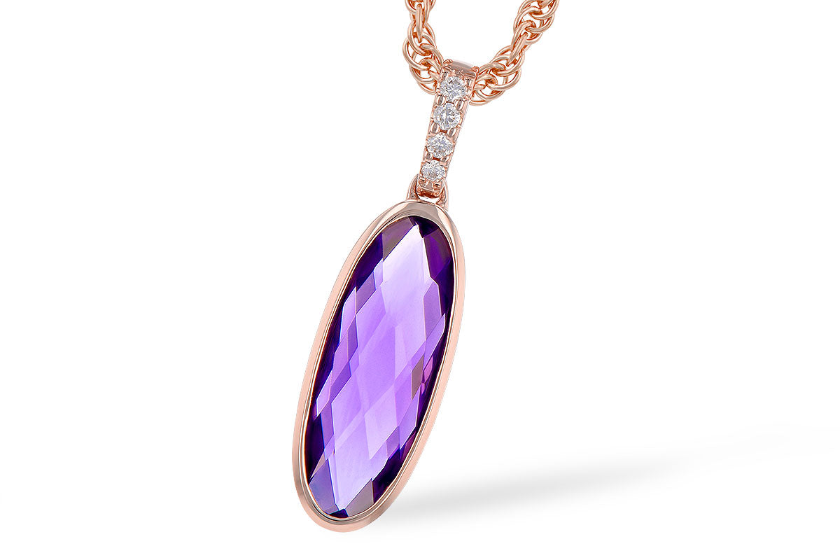 Allison Kaufman Amethyst & Diamond Necklace in 14K Rose Gold, 1.70 ctw