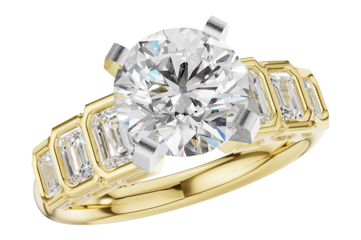 Allison Kaufman Fancy-Cut Diamond Engagement Ring Semi-Mount in 14K Yellow Gold, 0.92 ctw