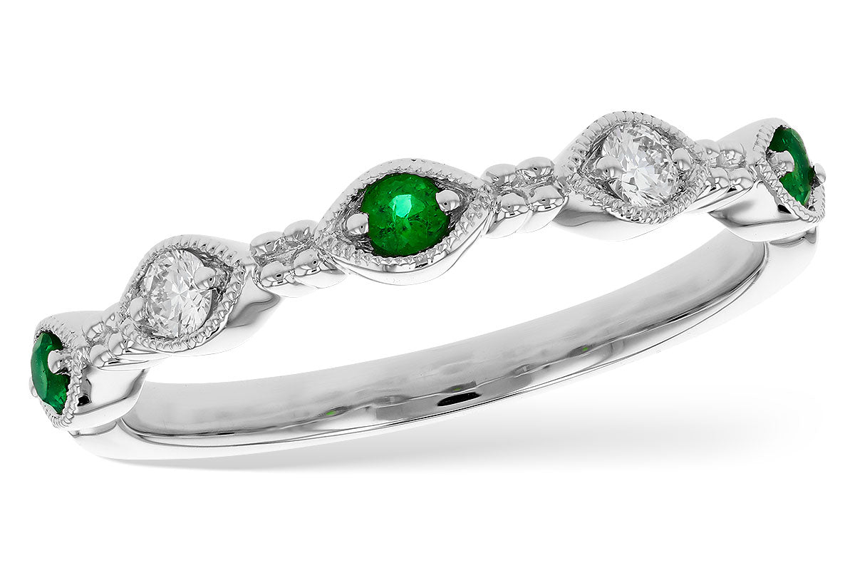 Allison Kaufman Emerald & Diamond Wedding Band in 14K White Gold, 0.19 ctw (W2726)