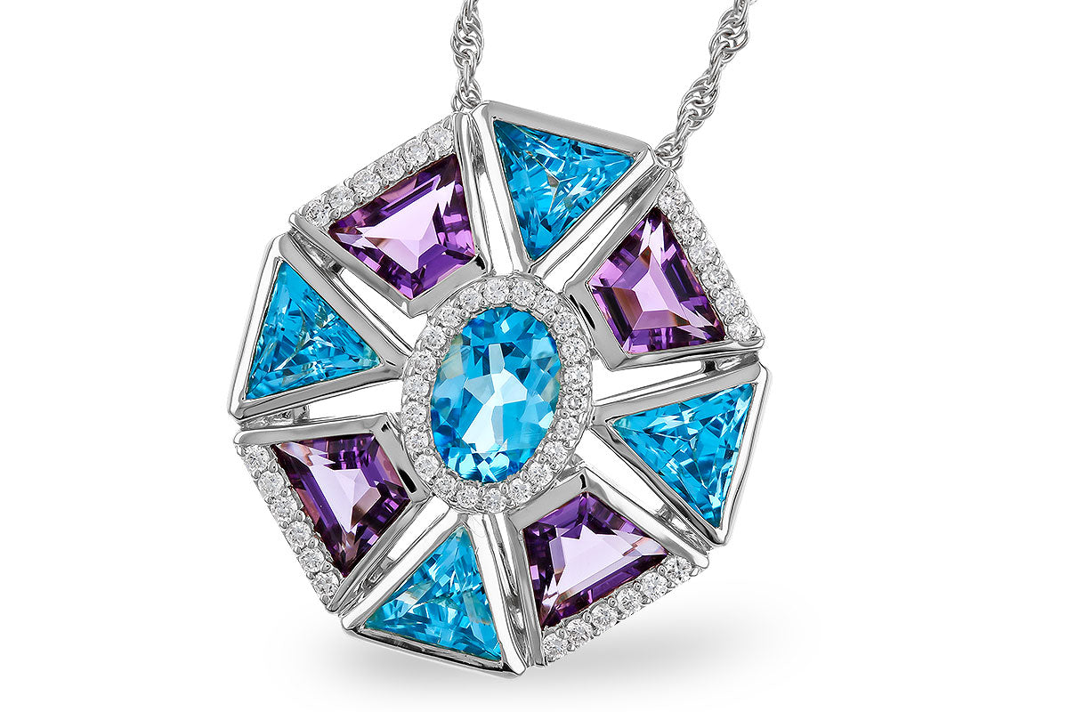 Allison Kaufman Blue Topaz, Amethyst & Diamond Necklace in 14K White Gold, 4.65 ctw