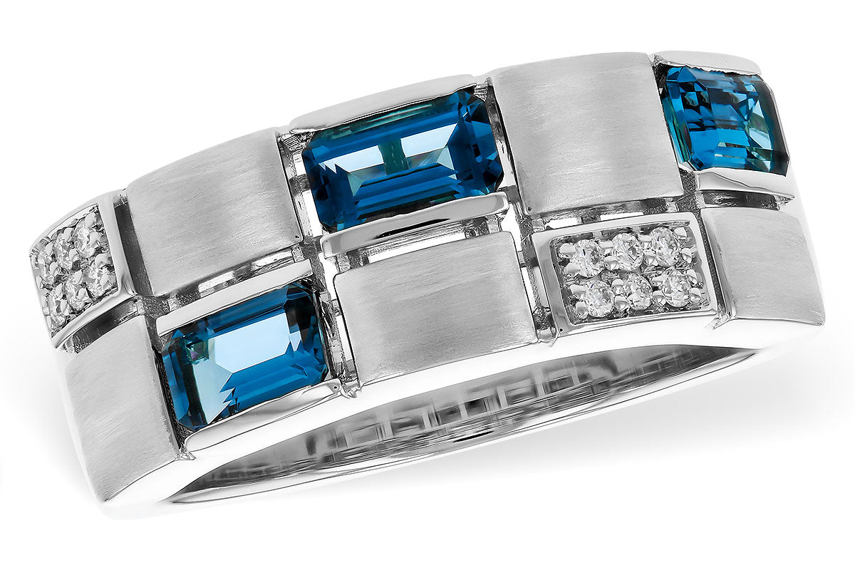 Allison Kaufman London Blue Topaz & Diamond Ring in 14K White Gold, 1.00 ctw