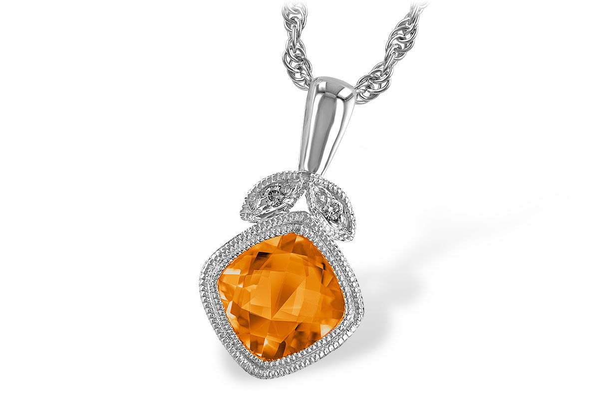 Allison Kaufman Citrine & Diamond Necklace in 14K White Gold, 0.91 ctw