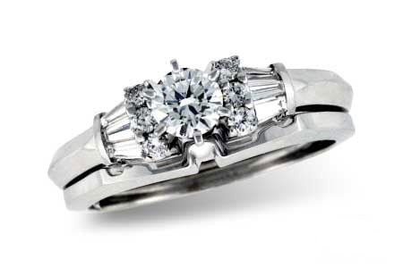Allison Kaufman Baguette Diamond Bridal Set in 14K White Gold, 0.58 ctw