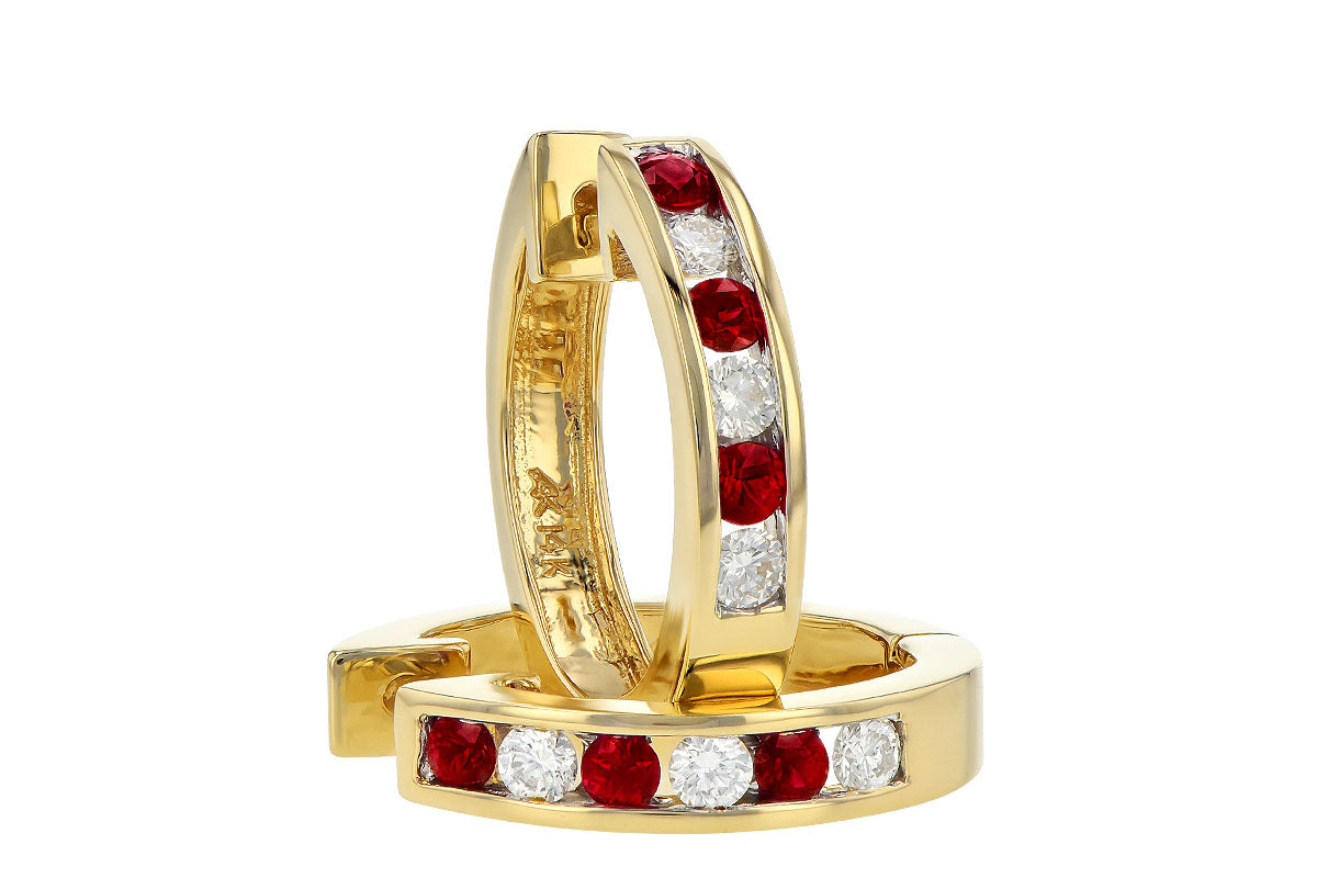 Allison Kaufman Ruby & Diamond Earrings in 14K Yellow Gold, 0.50 ctw, alternate view