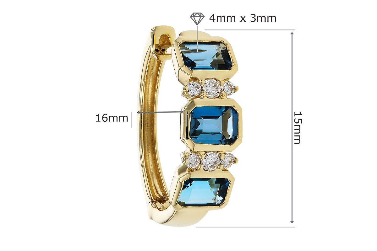 Allison Kaufman London Blue Topaz & Diamond Earrings in 14K Yellow Gold, 1.48 ctw, alternate view