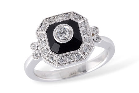 Allison Kaufman Onyx & Diamond Ring in 14K White Gold, 0.30 ctw (X14963)