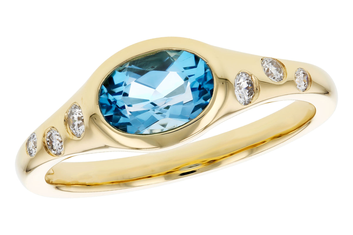Allison Kaufman Blue Topaz & Diamond Ring in 14K Yellow Gold, 1.08 ctw