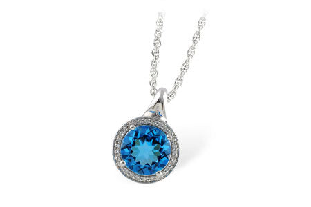 Allison Kaufman Blue Topaz & Diamond Necklace in 14K White Gold, 4.01 ctw