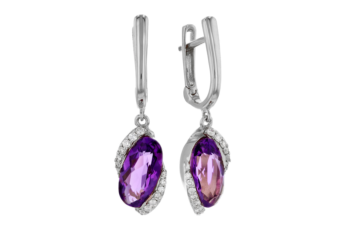 Allison Kaufman Amethyst & Diamond Earrings in 14K White Gold, 2.26 ctw