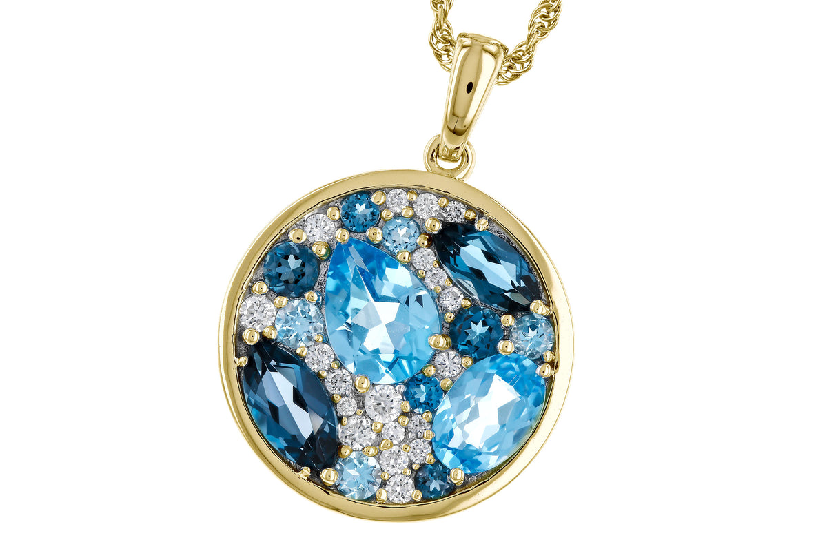 Allison Kaufman Blue Topaz & Diamond Necklace in 14K Yellow Gold, 2.48 ctw