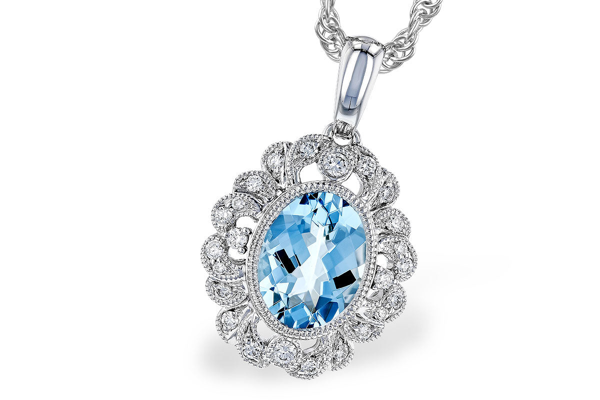 Allison Kaufman Aquamarine & Diamond Necklace in 14K White Gold, 1.12 ctw
