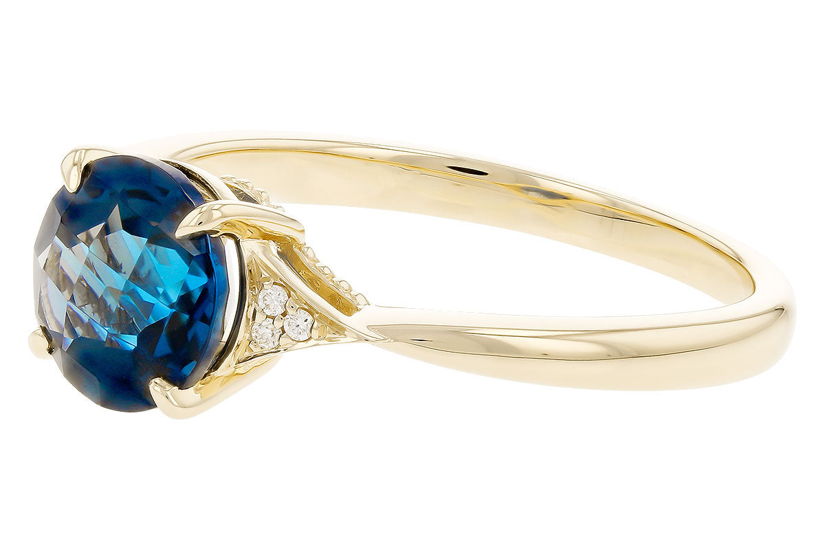 Allison Kaufman London Blue Topaz & Diamond Ring in 14K Yellow Gold, 1.62 ctw, alternate view