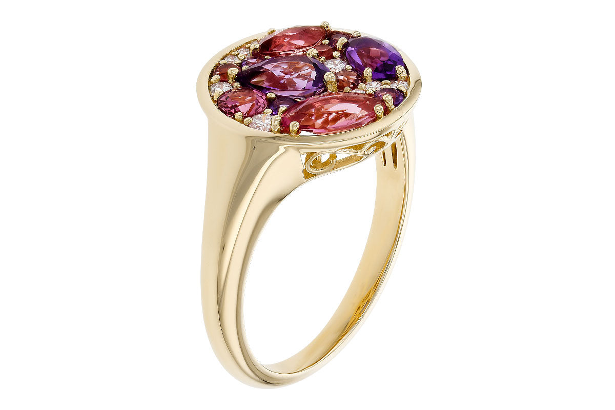 Allison Kaufman Amethyst, Pink Tourmaline & Diamond Ring in 14K Yellow Gold, 1.45 ctw, alternate view