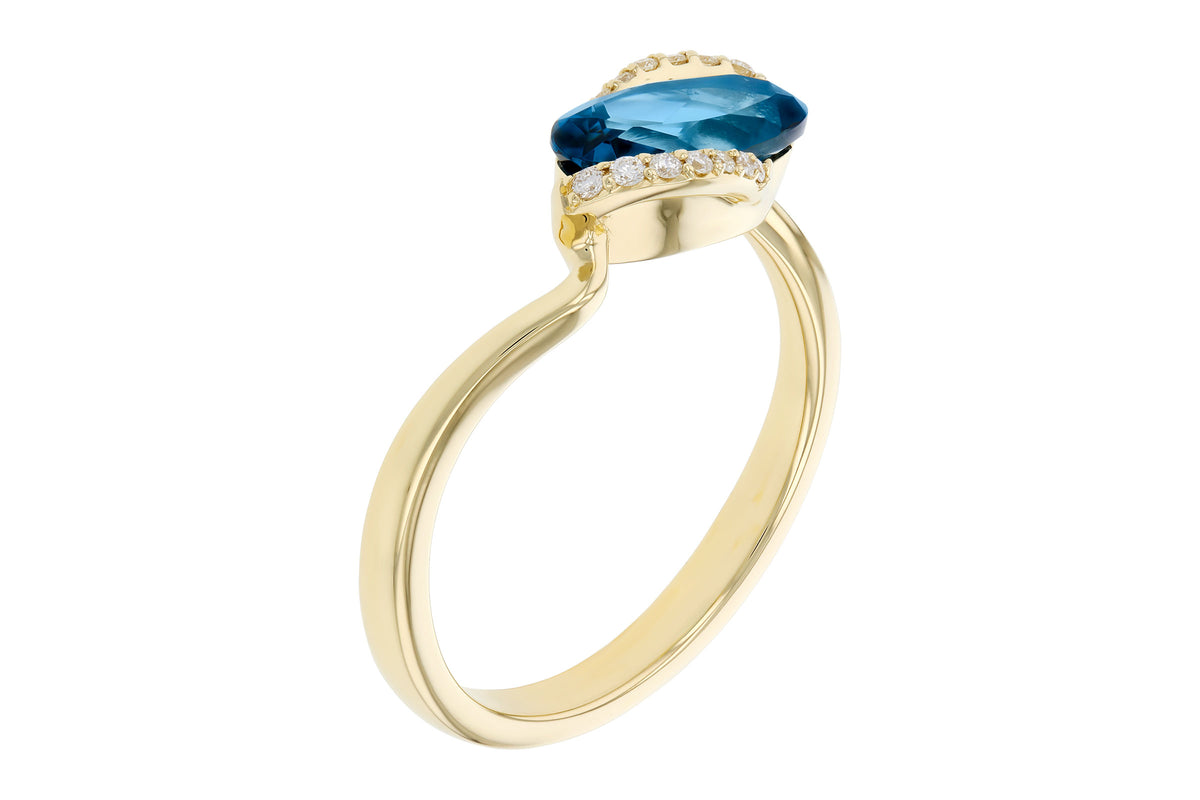 Allison Kaufman London Blue Topaz & Diamond Ring in 14K Yellow Gold, 1.44 ctw, alternate view