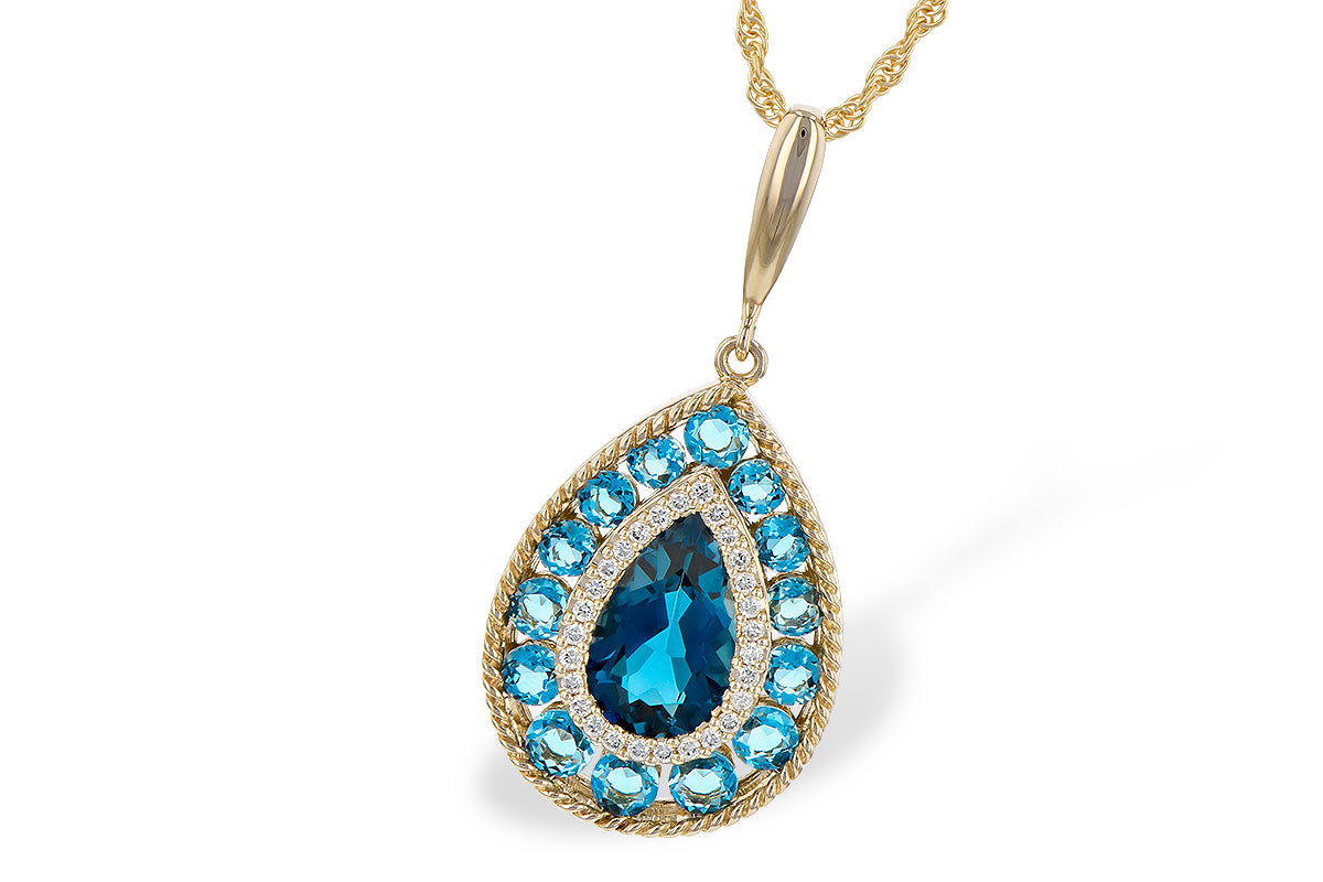 Allison Kaufman Blue Topaz & Diamond Necklace in 14K Yellow Gold, 2.65 ctw (N8092)