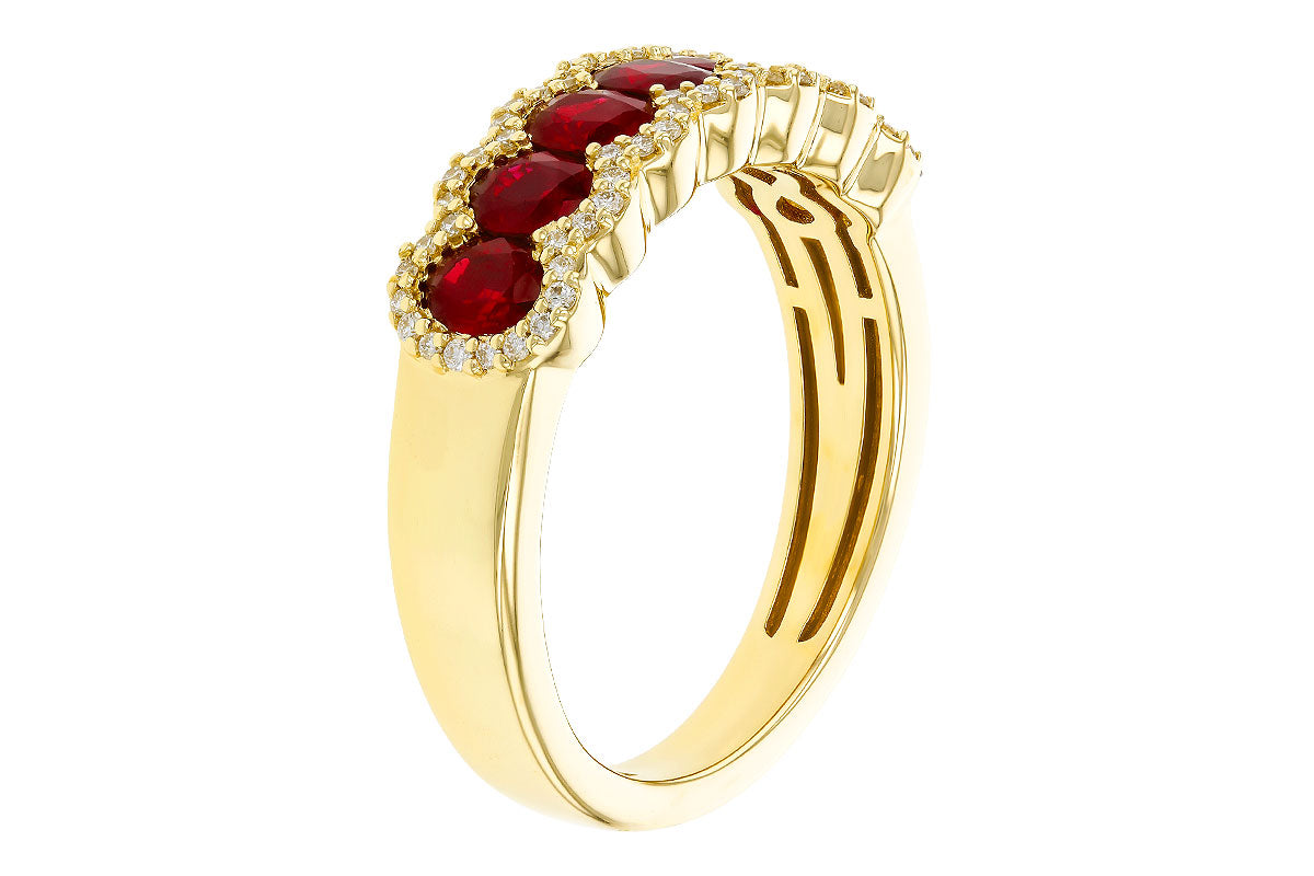 Allison Kaufman Ruby & Diamond Wedding Band in 14K Yellow Gold, 1.57 ctw, alternate view