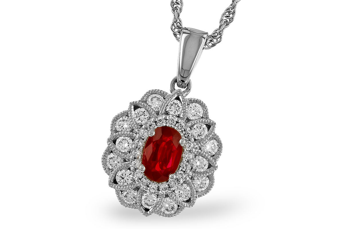 Allison Kaufman Ruby & Diamond Necklace in 14K White Gold, 1.07 ctw