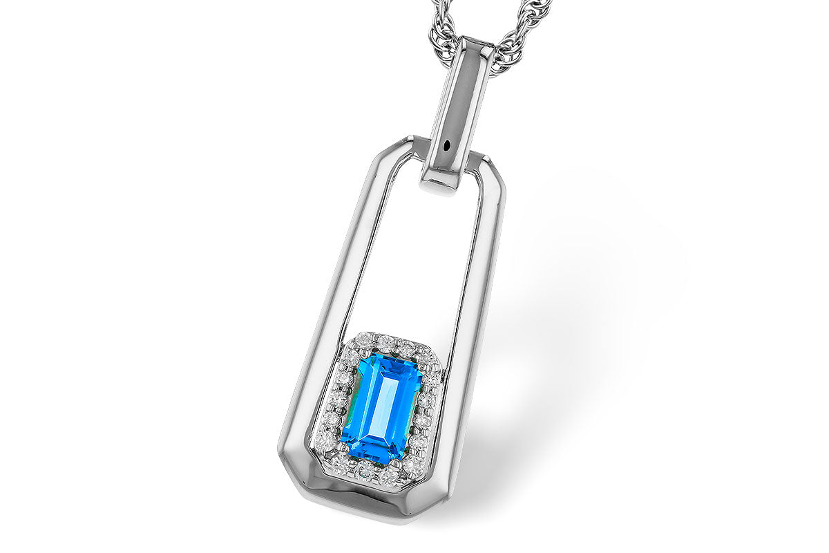 Allison Kaufman Blue Topaz & Diamond Necklace in 14K White Gold, 0.40 ctw