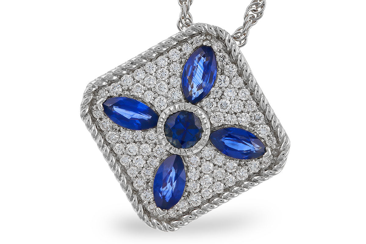 Allison Kaufman Sapphire & Diamond Necklace in 14K White Gold, 1.20 ctw