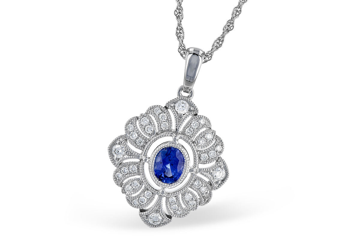 Allison Kaufman Sapphire & Diamond Necklace in 14K White Gold, 0.72 ctw
