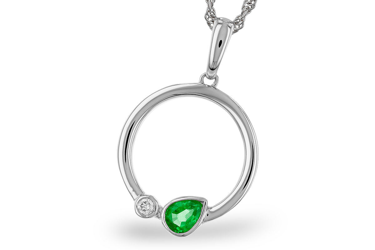 Allison Kaufman Emerald & Diamond Necklace in 14K White Gold, 0.22 ctw
